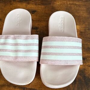 Adidas Light Pink and White Striped Slides